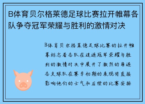 B体育贝尔格莱德足球比赛拉开帷幕各队争夺冠军荣耀与胜利的激情对决